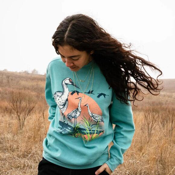 Retro style Crewneck * Sandhill Crane Vibrant Sweatshirt - Picture 4 of 5